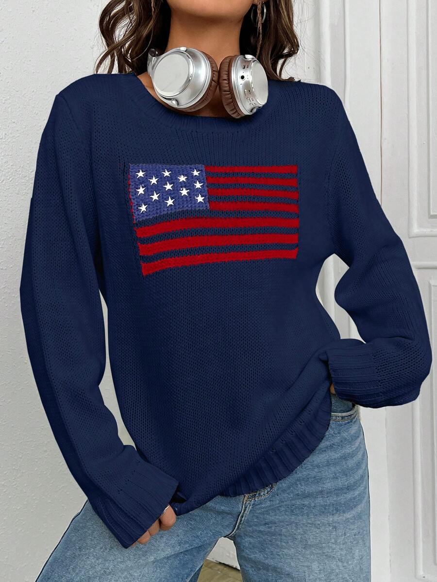 SHEIN EZwear Amerikansk Flagga Tröjor - Marinblå - Visa 1