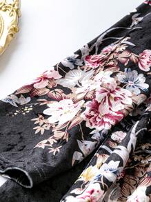 SHEIN LUNE Plus Floral Print Open Front Coat - Multicolor - View 3