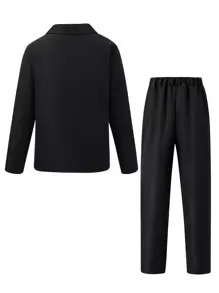 SHEIN Tween Boy Gentleman 2 Pieces Set: Contrast Collar & Chest Suit Jacket + Trousers, Formal Outfit For Birthday Party, Ceremony, Wedding, Christening, Anniversary