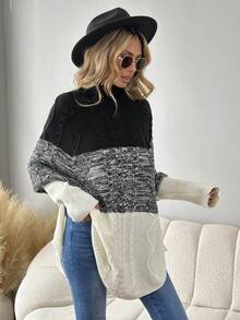 SHEIN LUNE Của phụ nữ Khối màu Lỏng lẻo phù hợp Giải trí Áo len - Xám - Xem 6