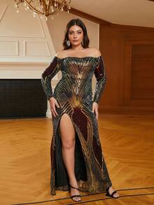 seomiscky Váy dạ hội lệch vai hai tông màu dành cho nữ - màu đen - Xem 7