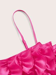 SHEIN MOD 純色荷葉邊褶邊短版吊帶背心 - 玫紅色 - 查看 3