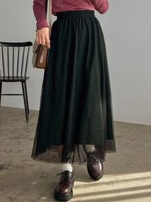 FRIFUL Women's Elastic Waist Mesh Skirt - Black - View 8
