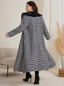 Modelyn Áo khoác ngoài Houndstooth Color Block cỡ lớn cho mùa đông - Đen và trắng - Xem 2