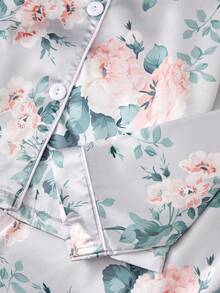 SHEIN Cô gái Hoa In Trang phục mặc nhà Bộ - Màu xanh nhạt - Xem 5