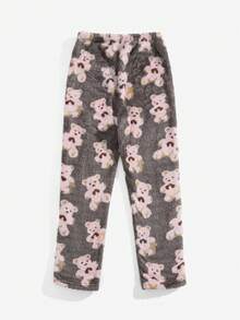 男士熊紋絨毛睡褲 - 粉色 - 查看 2