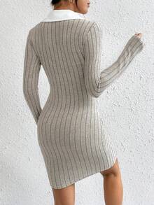 SHEIN Essnce Của phụ nữ Khối màu Vòng cổ Đóng gói Hông Váy bodycon - Màu be - Xem 2