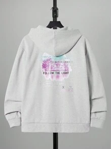 RueChic Men Slogan Graphic Zip Up Hoodie - Grey - View 1