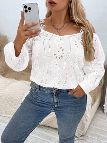 SHEIN Essnce Kích thước lớn Của phụ nữ Vai lạnh Áo sơ mi - trắng - Xem 4