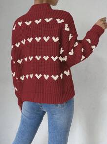 SHEIN Essnce Heart Patterned Turtleneck Sweater With Drop Shoulder Sleeve Design - Multicolor - View 2