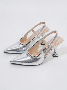 Zapatos De Tacón Color Plata Para Mujer Con Punta - Plateado - Ver 3