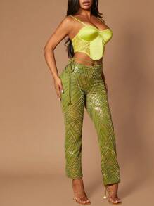 SHEIN SXY Tie Side Sequin Pants - Multicolor - View 1