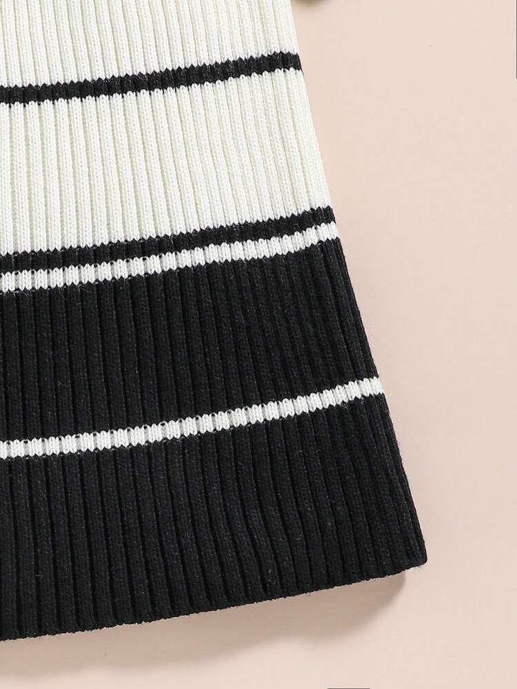 Tween Girls' Two Tone Striped Dress Set With Knitted Sweater For Fashionable Look, Autumn/Winter