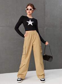 SHEIN Teen Girl Flap Pocket Side Cargo Pants