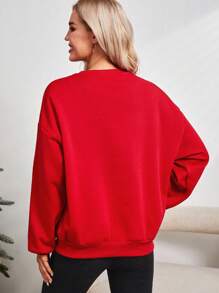SHEIN LUNE In Giáng sinh Thả vai Áo nỉ - Đỏ - Xem 2