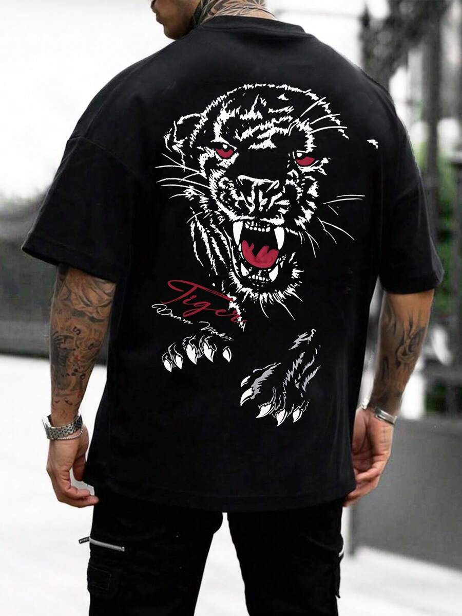 Manfinity LEGND Men's Animal Print T-shirt With Back Design - Black - View 1