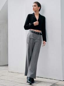 Anewsta 純色直筒褲 - 灰色 - 查看 4