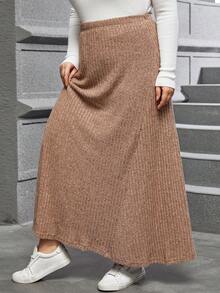 SHEIN LUNE Của phụ nữ Kích thước lớn Sọc Váy - Màu Khaki - Xem 6