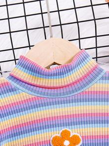 SHEIN Cô Gái Trẻ Hoa Đã vá Sọc Áo thun - Màu tím - Xem 3