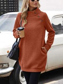 SHEIN LUNE Women's Raglan Sleeve Sweatshirt - Redwood - View 1