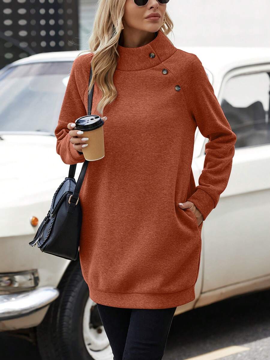 SHEIN LUNE Women's Raglan Sleeve Sweatshirt - Redwood - View 1