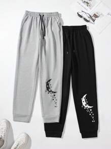 SHEIN Unity 女性2入組月亮印花休閒運動衫和長褲套裝 - 彩色 - 查看 1