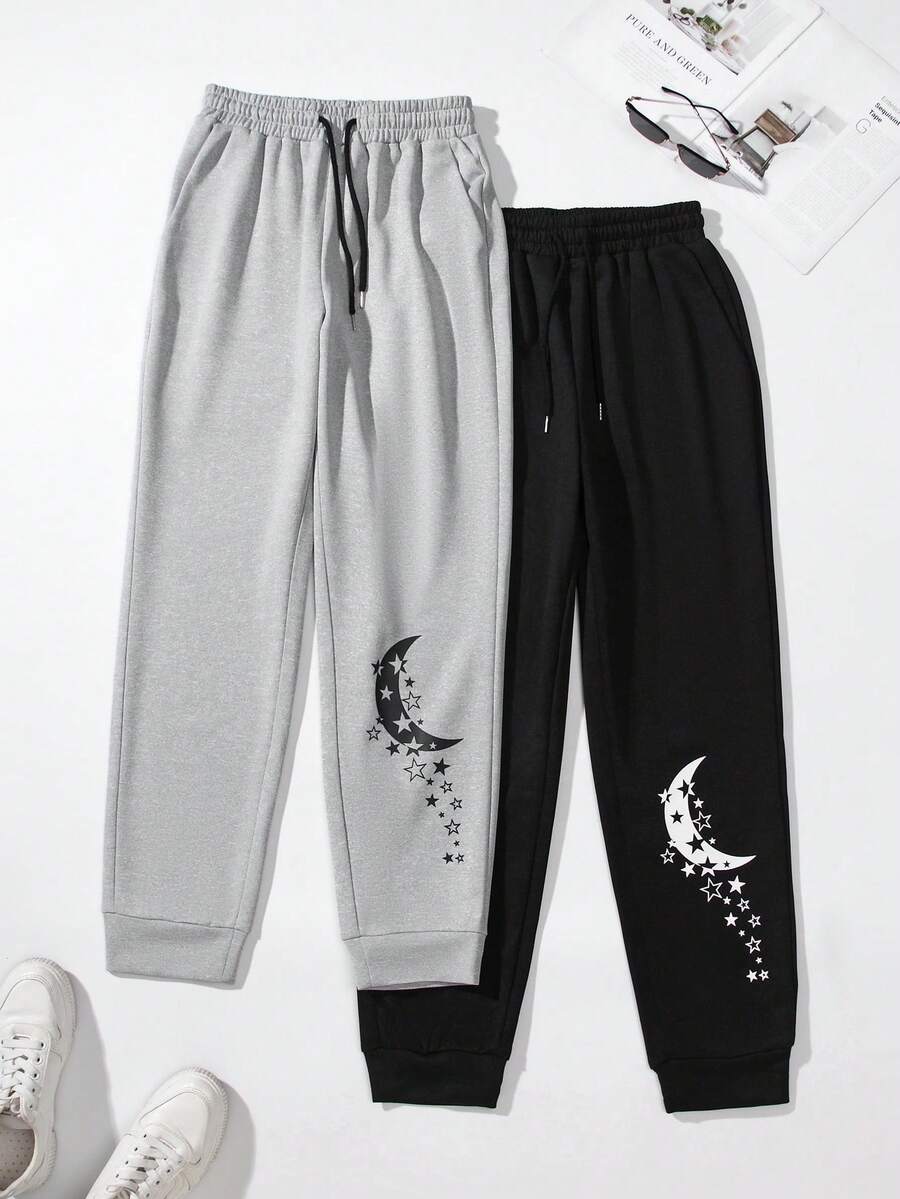 SHEIN Unity 女性2入組月亮印花休閒運動衫和長褲套裝 - 彩色 - 查看 1