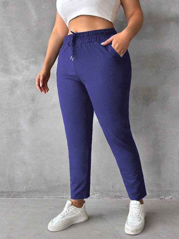 RueChic Enfärgad Dragsko Plus Storlek Joggingbyxor