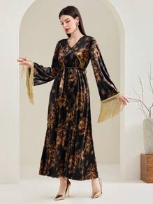 Al Najma 流苏细节花卉印花束带连衣裙 - 彩色 - 查看 5