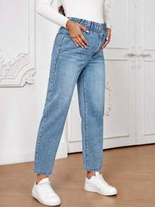 SHEIN Maternity Straight Leg Jeans - Light Wash - View 5