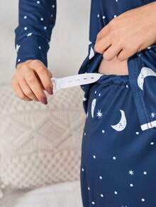 Maternity Moon & Star Printed Long Sleeve And Long Pants Pyjamas Set - Blue - View 5