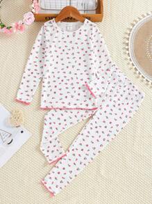 SHEIN Nhỏ bé Cô gái In hoa Bộ đồ trên và quần - Nhiều màu - Xem 1