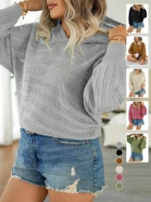 Calvaya 女款鏤空純色簡約大尺碼毛衣 - 淺灰色 - 查看 1