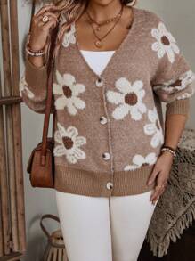 SHEIN LUNE 大碼花卉圖案鈕扣開襟衫 - 彩色 - 查看 6