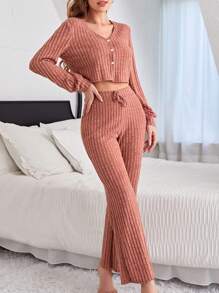 Damski Prążkowany Crop top I Sznurek do ściągacza Długi Spodnie Dom Nosić Komplety Biżuterii