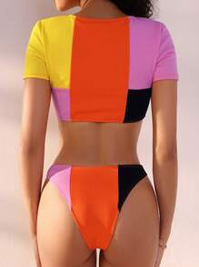 Women's Colorblock Bikini Set (2 Pieces) - Multicolor - View 3