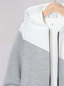 SHEIN Tween Boys' Loose-Fit Casual Colorblock Hoodie And Solid Color Sweatpants Set