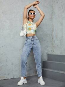 SHEIN ICON 牛仔摩美司褲 - 淺色水洗藍 - 查看 3