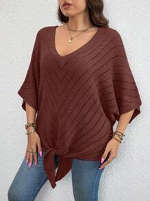 SHEIN LUNE Jersey De Talla Grande Con Estampado De Logotipo Y De Cuello Vuelto - Color caoba - Ver 4