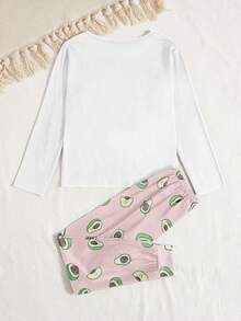 Conjunto de pijama con estampado de aguacate para niñas preadolescentes - Blanco - Ver 2