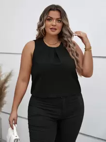 SHEIN Clasi Plus Solid Sleeveless Blouse - Black - View 4