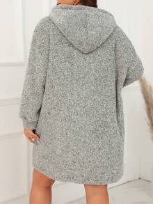 SHEIN LUNE 大碼女性連帽搖粒絨抽繩洋裝 - 彩色 - 查看 2