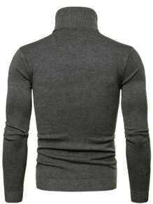 Men's Solid Color Basic Turtleneck Sweater - Grey - View 2