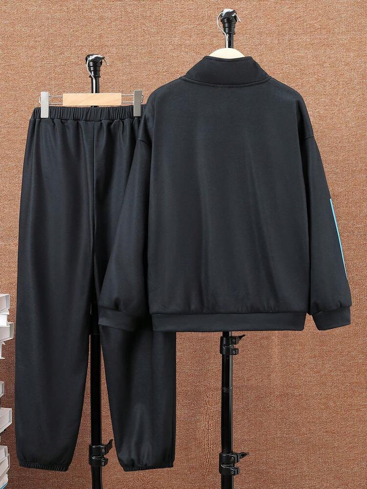 Tween Boy スローガン グラフィック ジャケット 1 枚 & T シャツ 1 枚 & スウェットパンツ 1 枚