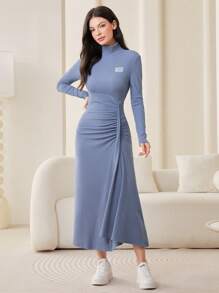 Mulvari 字母拼接細節聚集側裙洋裝 - 藍色 - 查看 6