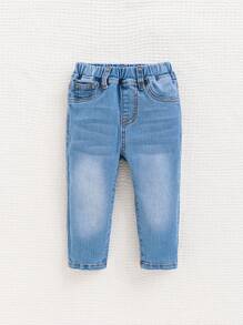 SHEIN Jean À Taille Élastique Pour Bébé Garçon, Convient Aux Tenues Simples Et Décontractées D'automne/hiver