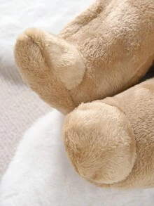 嬰兒男童熊刺繡連帽爬服睡衣 - 卡其色 - 查看 3