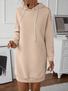 SHEIN LUNE Chất rắn Dây rút Đàm áo cánh có mũ - Màu be - Xem 5