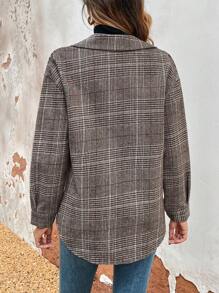 SHEIN LUNE Của phụ nữ Kẻ sọc Cổ bẻ Túi có nắp Len áo - Nhiều màu - Xem 2