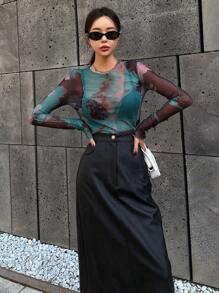 DAZY 扎染透视上衣 透明长袖女式上衣，秋季女装